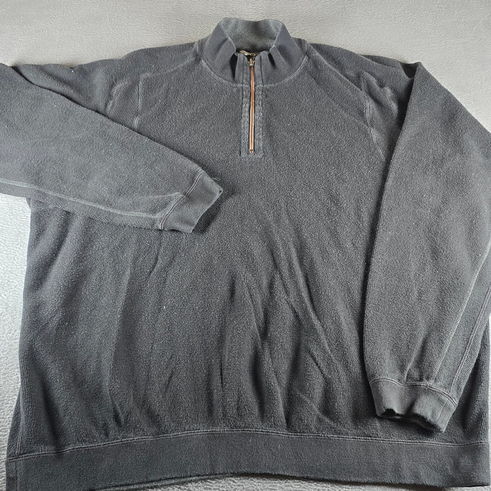 Tommy Bahama Mens Quarter Zip Pullover Sweater Black Textured Knit XL